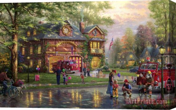 Thomas Kinkade Hometown Firehouse Stretched Canvas Painting / Canvas Art