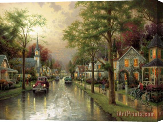 Thomas Kinkade Hometown Morning Stretched Canvas Painting / Canvas Art