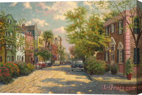 Thomas Kinkade Rainbow Row, Charleston Stretched Canvas Print / Canvas Art