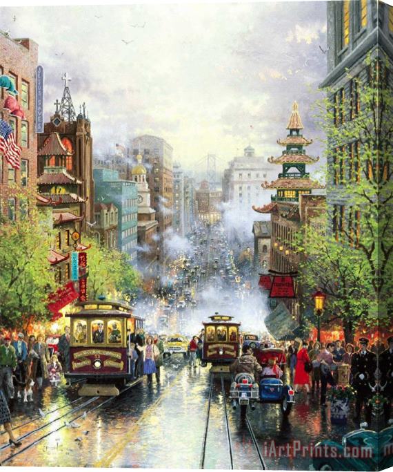 Thomas Kinkade San Francisco, a View Down California Street From Nob Hill Stretched Canvas Painting / Canvas Art