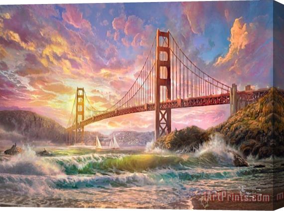 Thomas Kinkade Sunset on Golden Gate Bridge Stretched Canvas Painting / Canvas Art