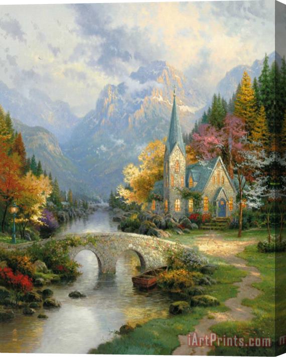 Thomas Kinkade The Mountain Chapel Stretched Canvas Painting / Canvas Art