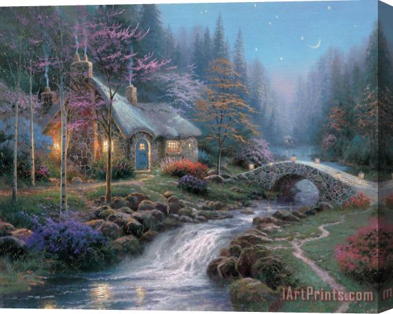 Thomas Kinkade Twilight Cottage Stretched Canvas Painting / Canvas Art