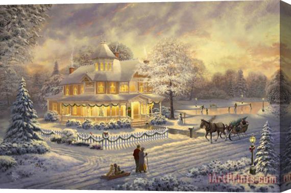 Thomas Kinkade Victorian Christmas Sunset Stretched Canvas Painting / Canvas Art
