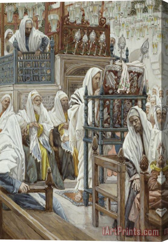 Tissot Jesus Unrolls the Book in the Synagogue Stretched Canvas Print / Canvas Art