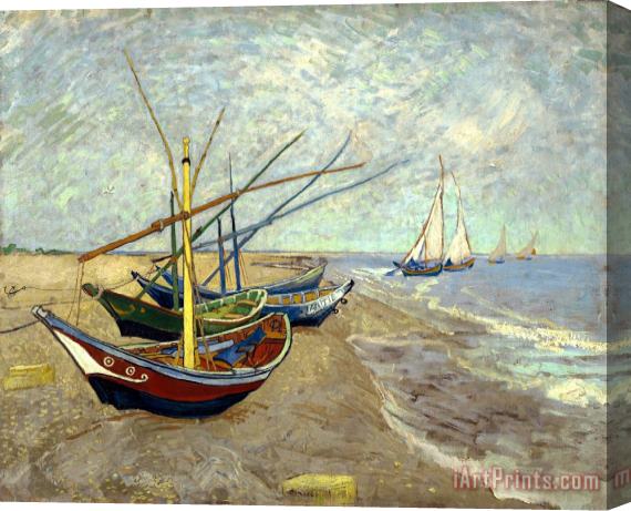 Vincent van Gogh Fishing Boats on The Beach at Les Saintes Maries De La Mer Stretched Canvas Painting / Canvas Art