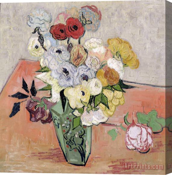 Vincent van Gogh Japanese Vase With Roses And Anemones Stretched Canvas Painting / Canvas Art