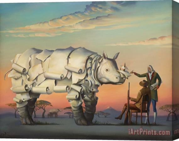 Vladimir Kush History of White Rhino Stretched Canvas Print / Canvas Art