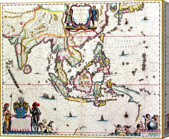 Willem Blaeu Antique map showing Southeast Asia and The East Indies Stretched Canvas Print / Canvas Art