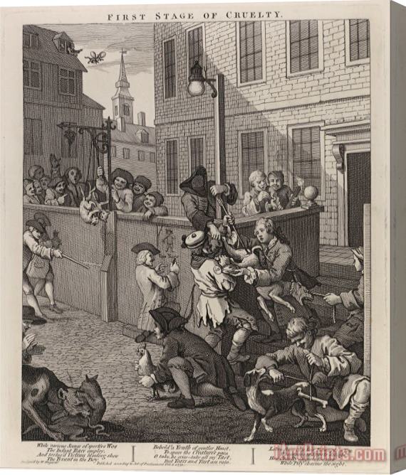 William Hogarth The First Stage of Cruelty Children Torturing Animals Stretched Canvas Painting / Canvas Art