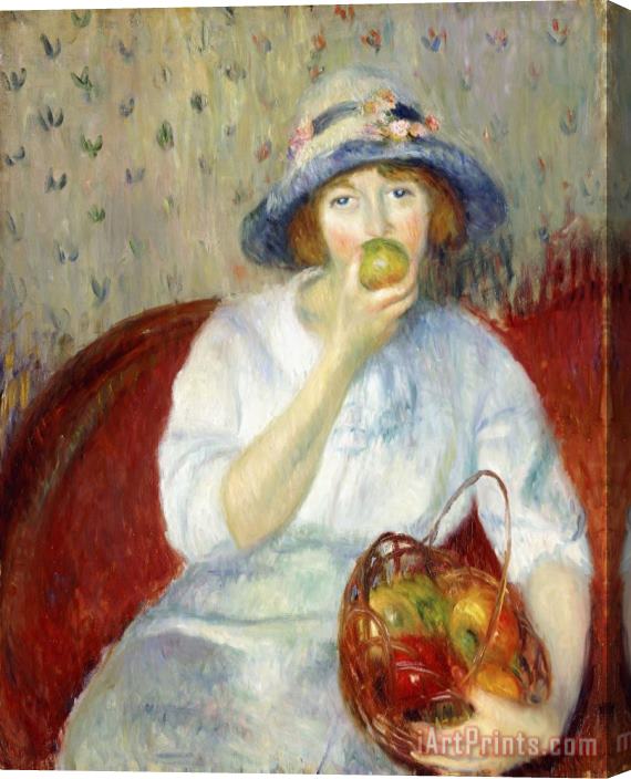 William James Glackens Girl with Green Apple Stretched Canvas Print / Canvas Art