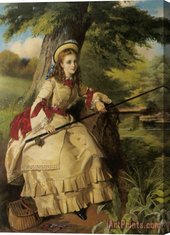 William Maw Egley A Young Lady Fishing Stretched Canvas Print / Canvas Art