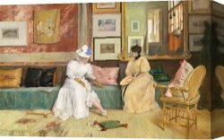 Sat Canvas Paintings - A Friendly Call by William Merritt Chase