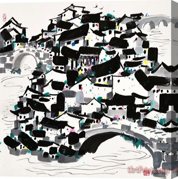 Wu Guanzhong A Village of Bridges Stretched Canvas Print / Canvas Art