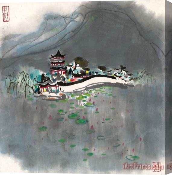 Wu Guanzhong Pavilion Beside The Lotus Pond Stretched Canvas Print / Canvas Art