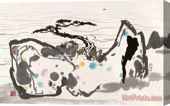 Wu Guanzhong Rock by The Sea Stretched Canvas Print / Canvas Art