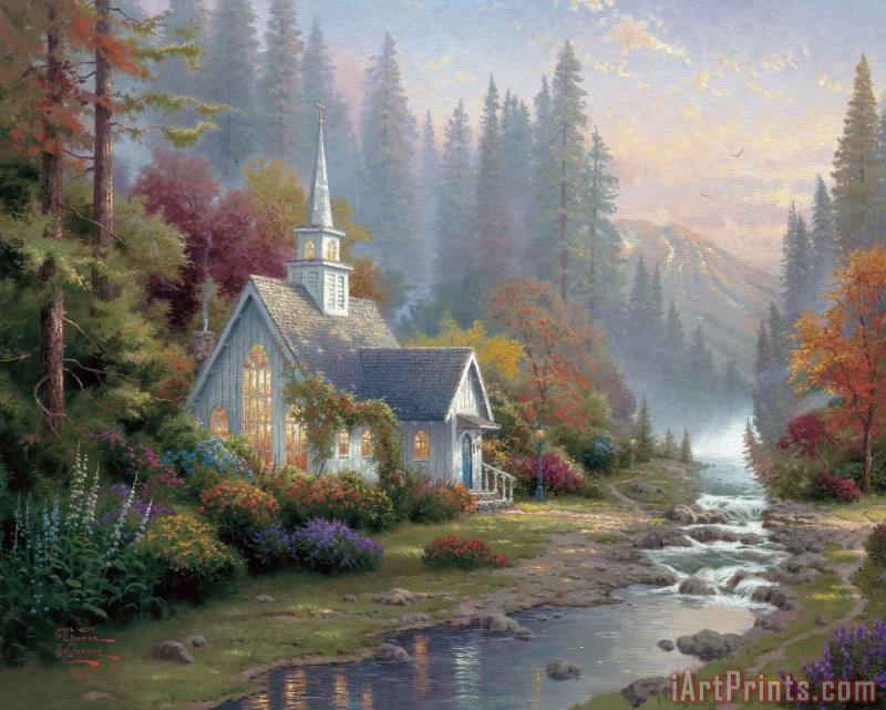 Thomas Kinkade Forest Chapel painting - Forest Chapel print for sale