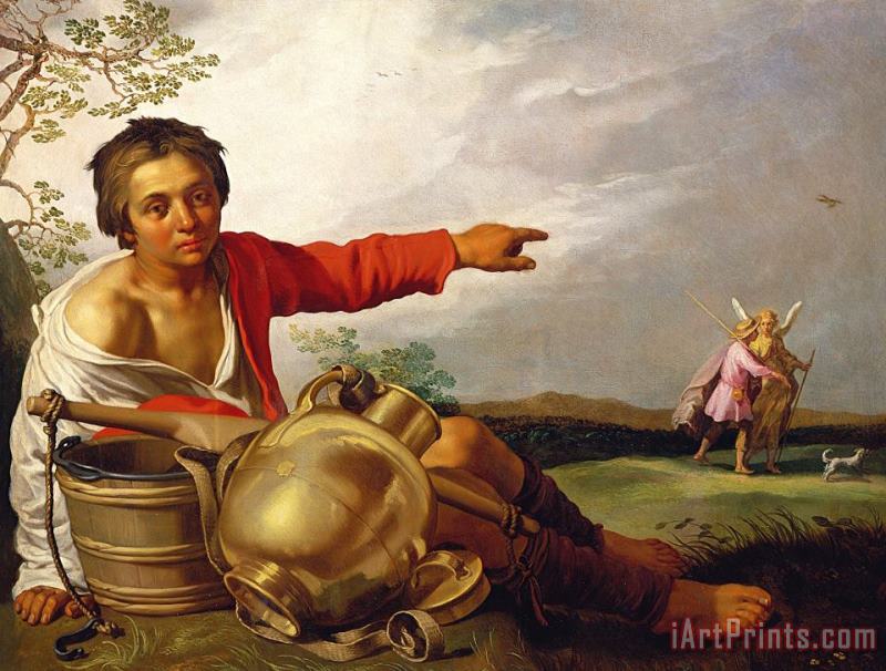 Shepherd Boy Pointing At Tobias And The Angel painting - Abraham Bloemaert Shepherd Boy Pointing At Tobias And The Angel Art Print