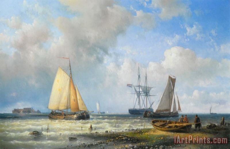 Abraham Hulk Snr Dutch Barges in a Calm Art Print