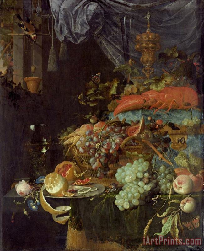 Abraham Mignon Still Life with Fruit And a Goldfinch Art Painting