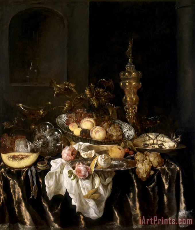 A Banquet Still Life with Roses painting - Abraham Van Beyeren A Banquet Still Life with Roses Art Print