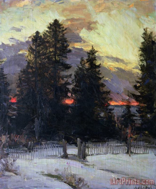 Sunset over a Winter Landscape painting - Abram Efimovich Arkhipov Sunset over a Winter Landscape Art Print
