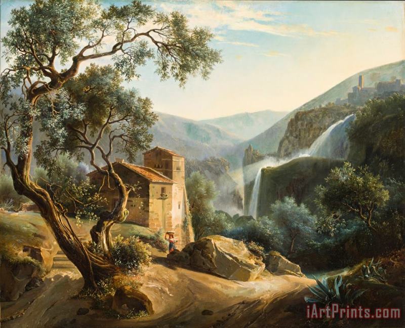 Achille Hector Camille Debray Landscape with a waterfall Art Print