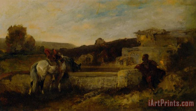 At The Watering Hole painting - Adolf Schreyer At The Watering Hole Art Print