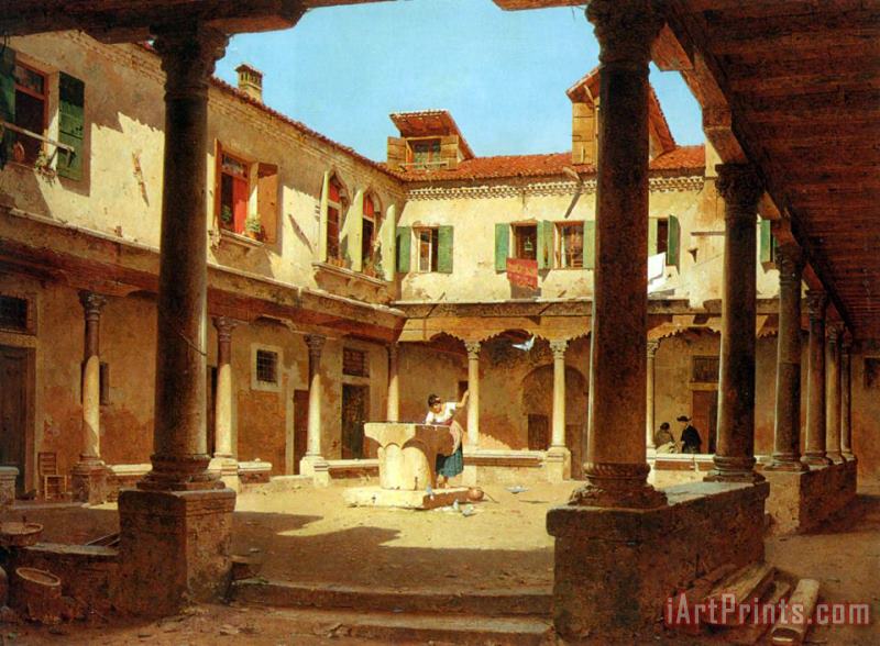In The Courtyard painting - Adolf Seel In The Courtyard Art Print