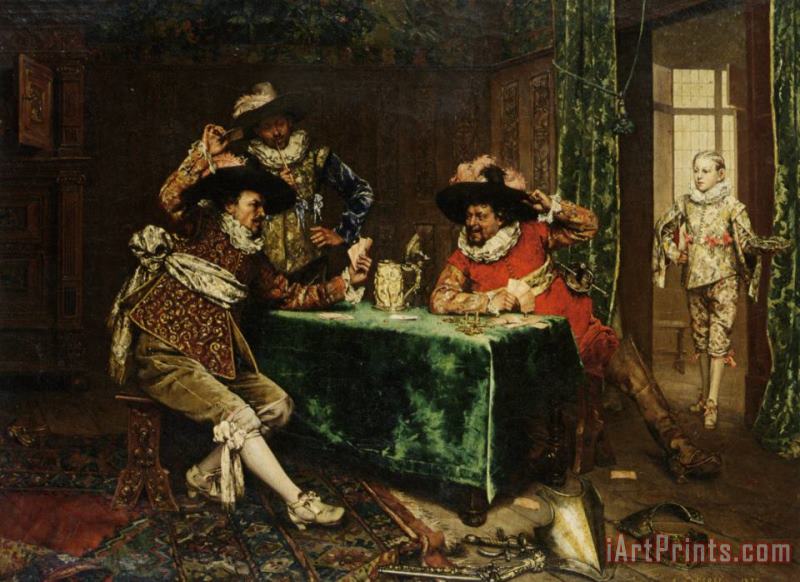 A Game of Cards painting - Adolphe Alexandre Lesrel A Game of Cards Art Print