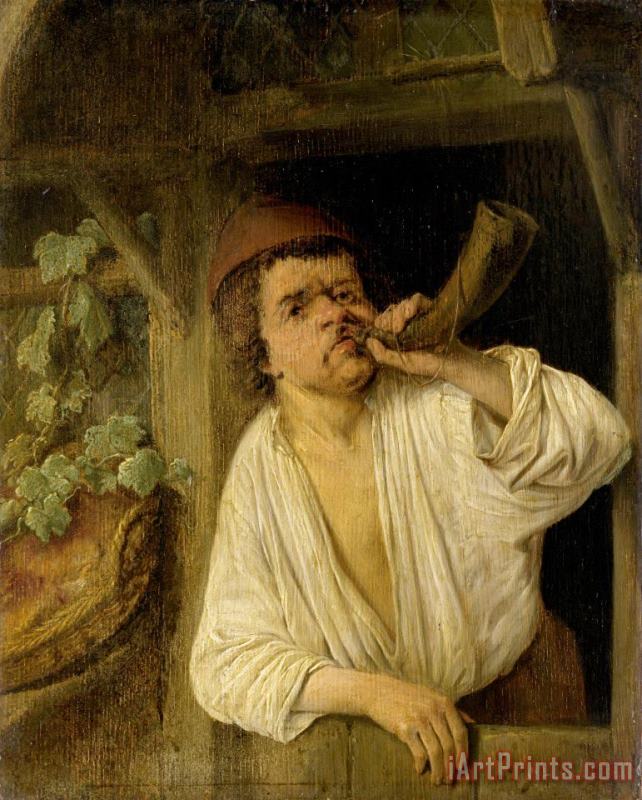 A Baker Blowing His Horn painting - Adriaen Van Ostade A Baker Blowing His Horn Art Print