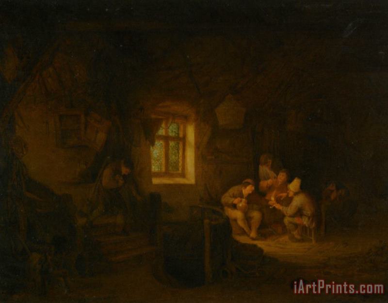 A Tavern Interior with Peasants Drinking Beneath a Window painting - Adriaen Van Ostade A Tavern Interior with Peasants Drinking Beneath a Window Art Print