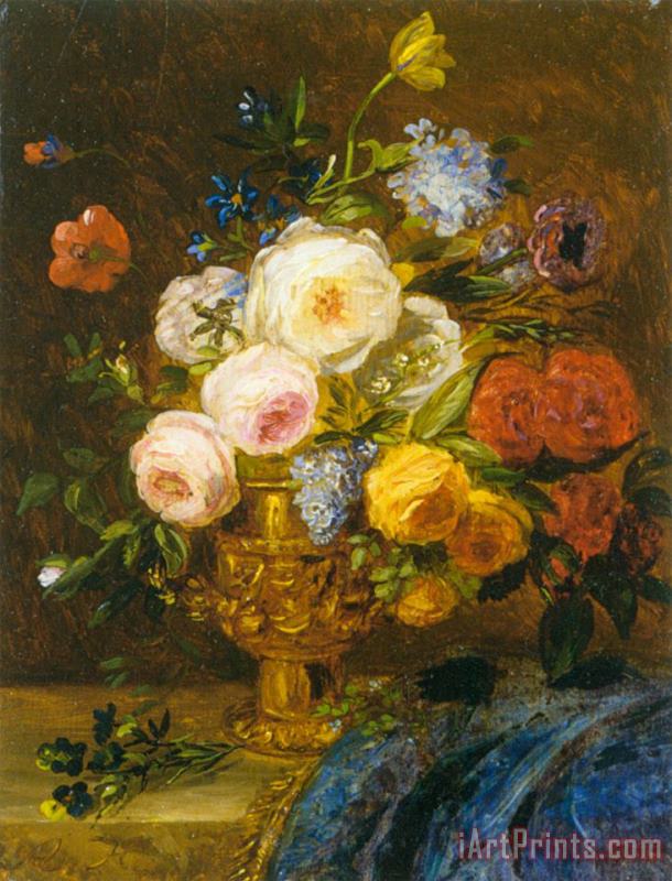 Still Life with Flowers in a Golden Vase painting - Adriana Johanna Haanen Still Life with Flowers in a Golden Vase Art Print