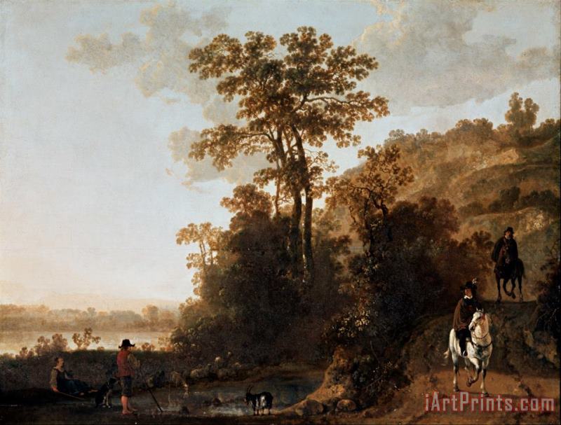 An Evening Ride Near a River painting - Aelbert Cuyp An Evening Ride Near a River Art Print