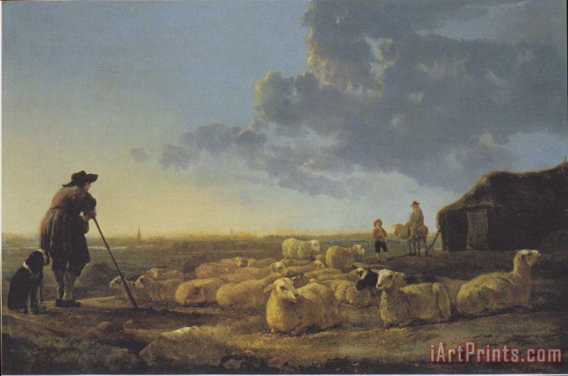 Aelbert Cuyp Flock of Sheep at Pasture Art Painting