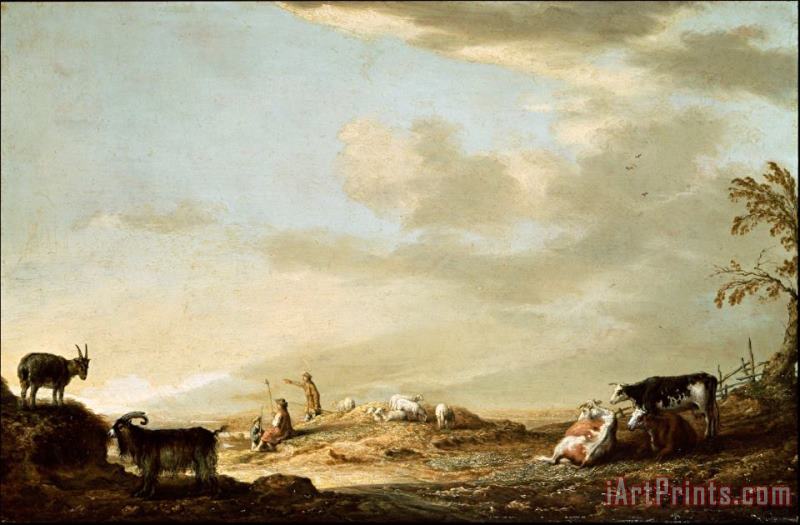 Landscape with Cattle And Figures painting - Aelbert Cuyp Landscape with Cattle And Figures Art Print