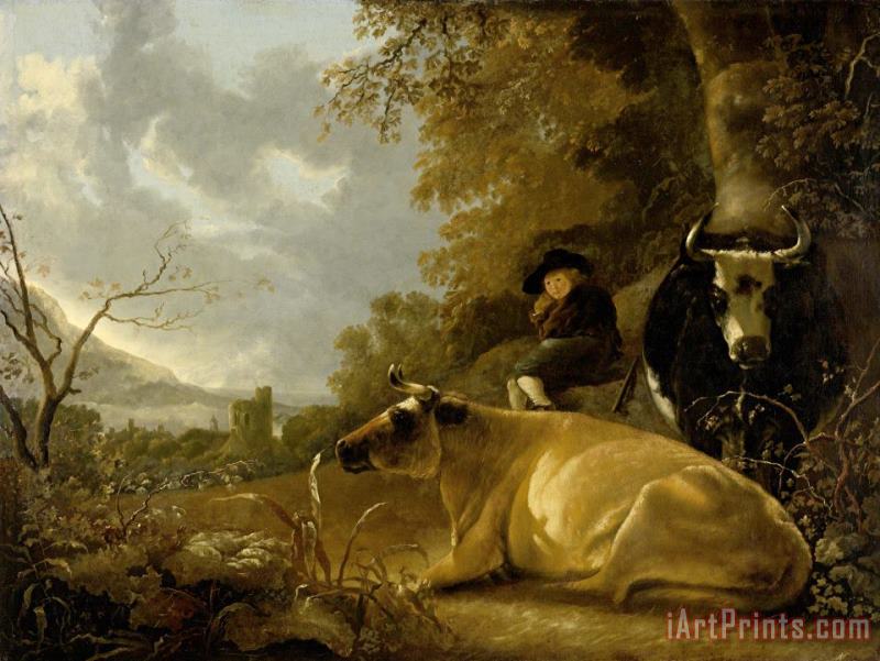 Aelbert Cuyp Landscape with Cows And a Young Herdsman Art Print