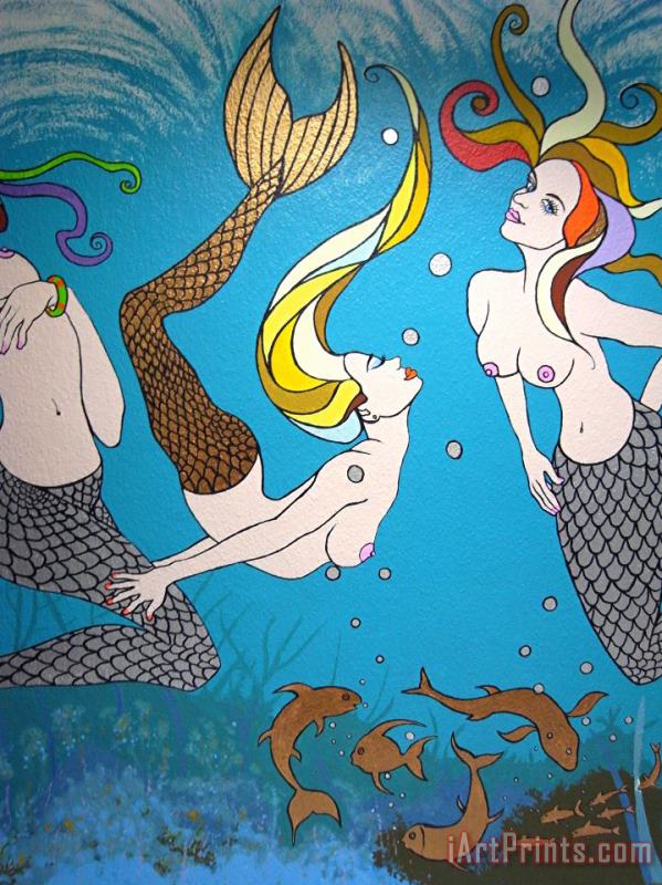 Mermaids painting - Agris Rautins Mermaids Art Print