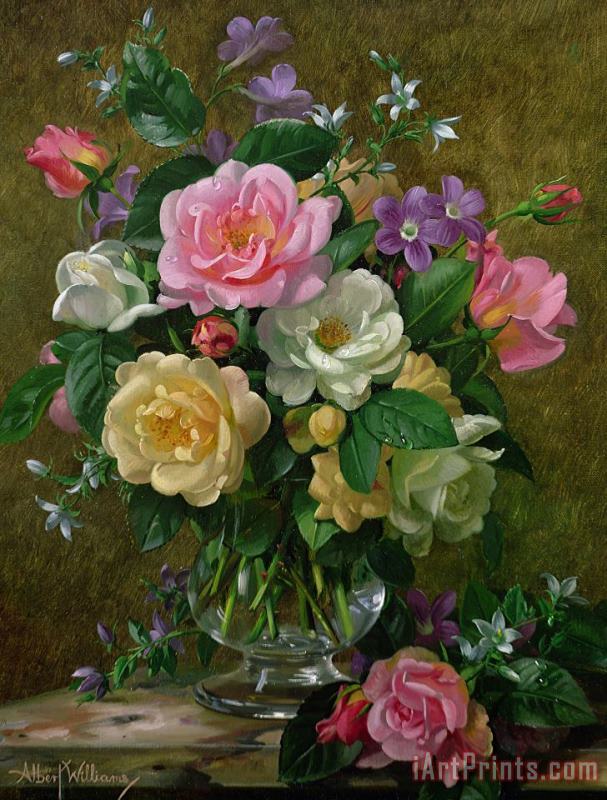 Roses In A Glass Vase painting - Albert Williams Roses In A Glass Vase Art Print