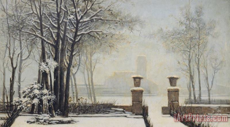 Winter Landscape painting - Alessandro Guardassoni Winter Landscape Art Print