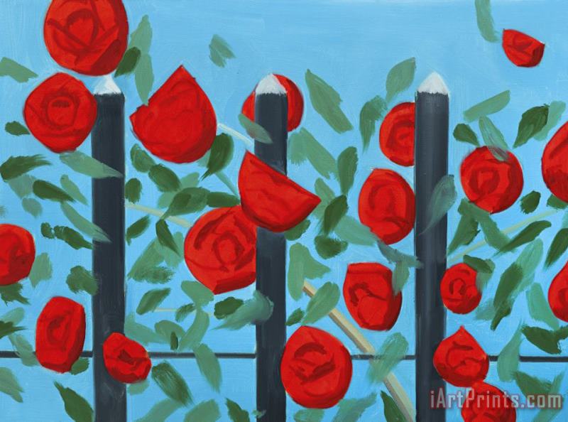 Alex Katz Red Roses with Blue Art Painting