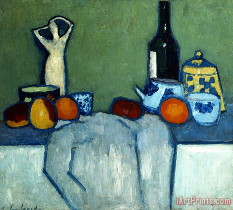 Alexei Jawlensky Still Life with Bottle, Fruit And Figure Art Painting