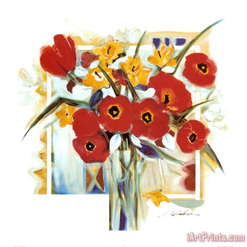 alfred gockel Red Poppies in Vase Art Painting