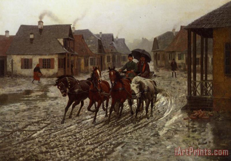 A Journey in The Rain painting - Alfred von Wierusz Kowalski A Journey in The Rain Art Print