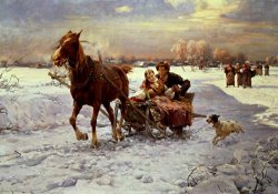 Alfred von Wierusz Kowalski Lovers in a sleigh