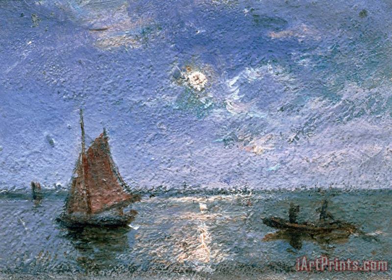 Alfred Wahlberg Fishing Boats by Moonlight Art Painting