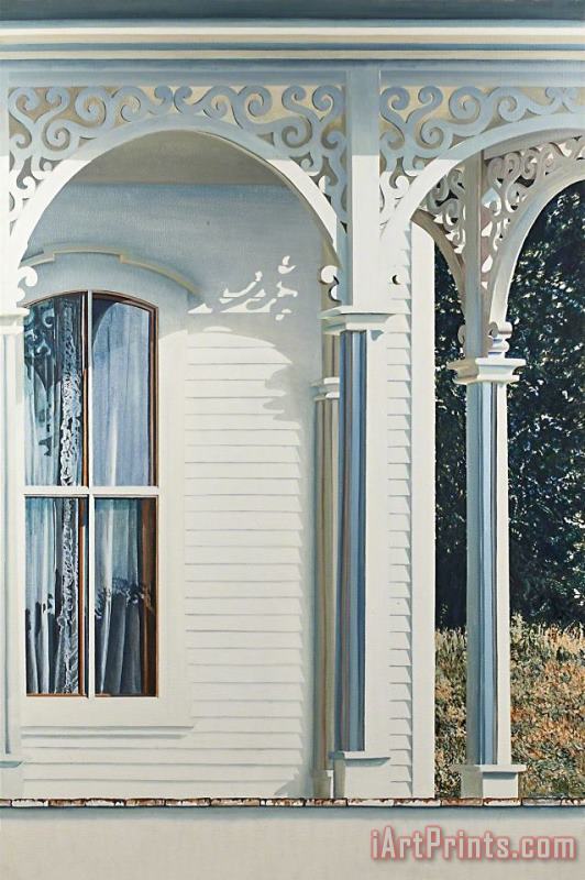 Alice Dalton Brown Curtained Window with Landscape, 1981 Art Painting