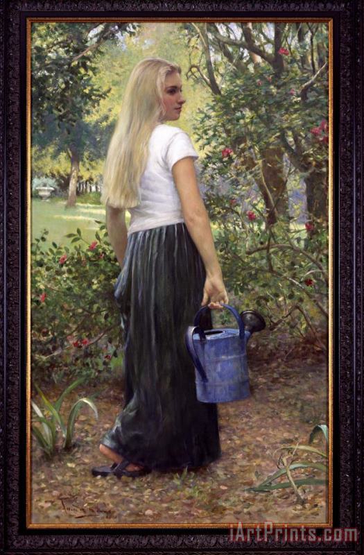 Allan R. Banks Watering Girl Art Painting