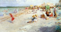 Alois Hans Schram A Busy Beach in Summer painting