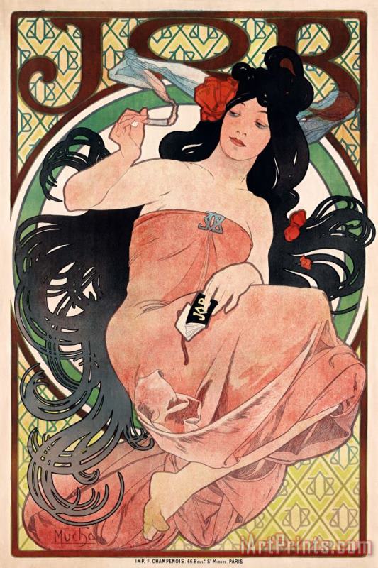 Alphonse Maria Mucha Art Nouveau Poster of Woman, Advertising Job Cigarette Papers Art Print